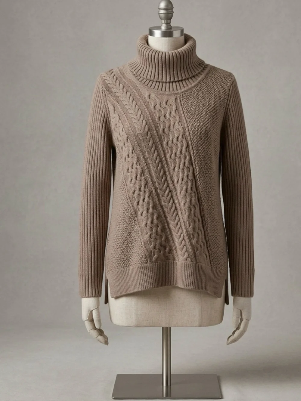 Calvin Klein Turtleneck Cable-Knit Sweater - Taupe size small